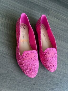 Isaac Mizrahi Hot Pink Lace Pointed-Toe Flats